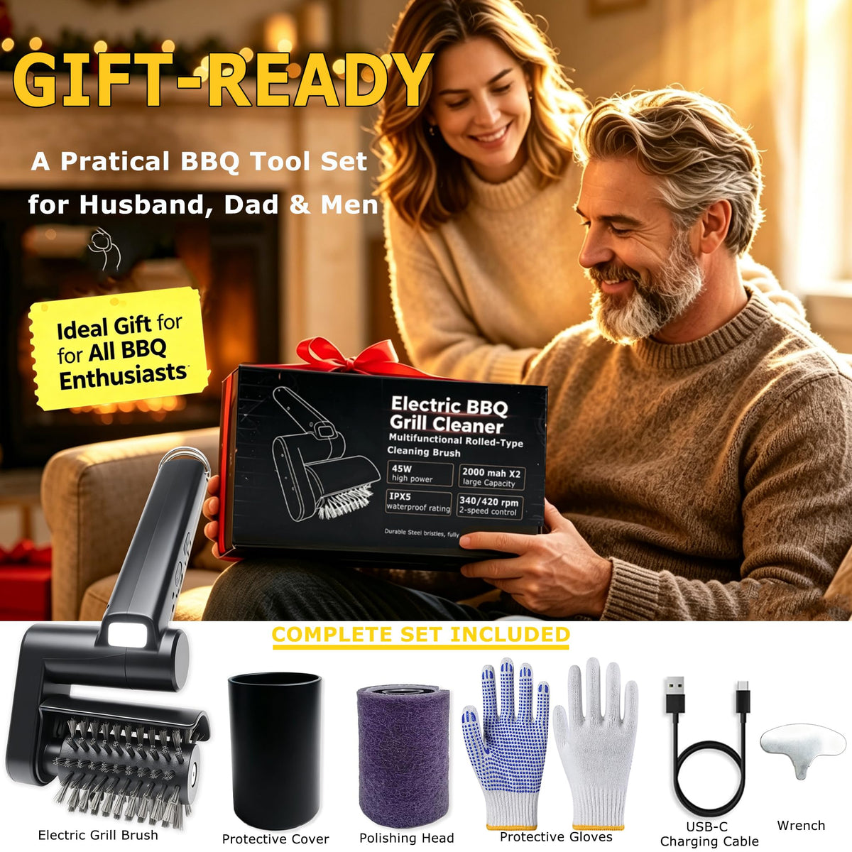 Gifts for Men Rechargeable Electric BBQ Brush Cordless Grill Cleaner with LED Light, Christmas Stocking Stuffers for Men Dad Husband Boyfriend, Ideal for Father’s Day Valentine's Day 🍁 All In One Marketplace Canada