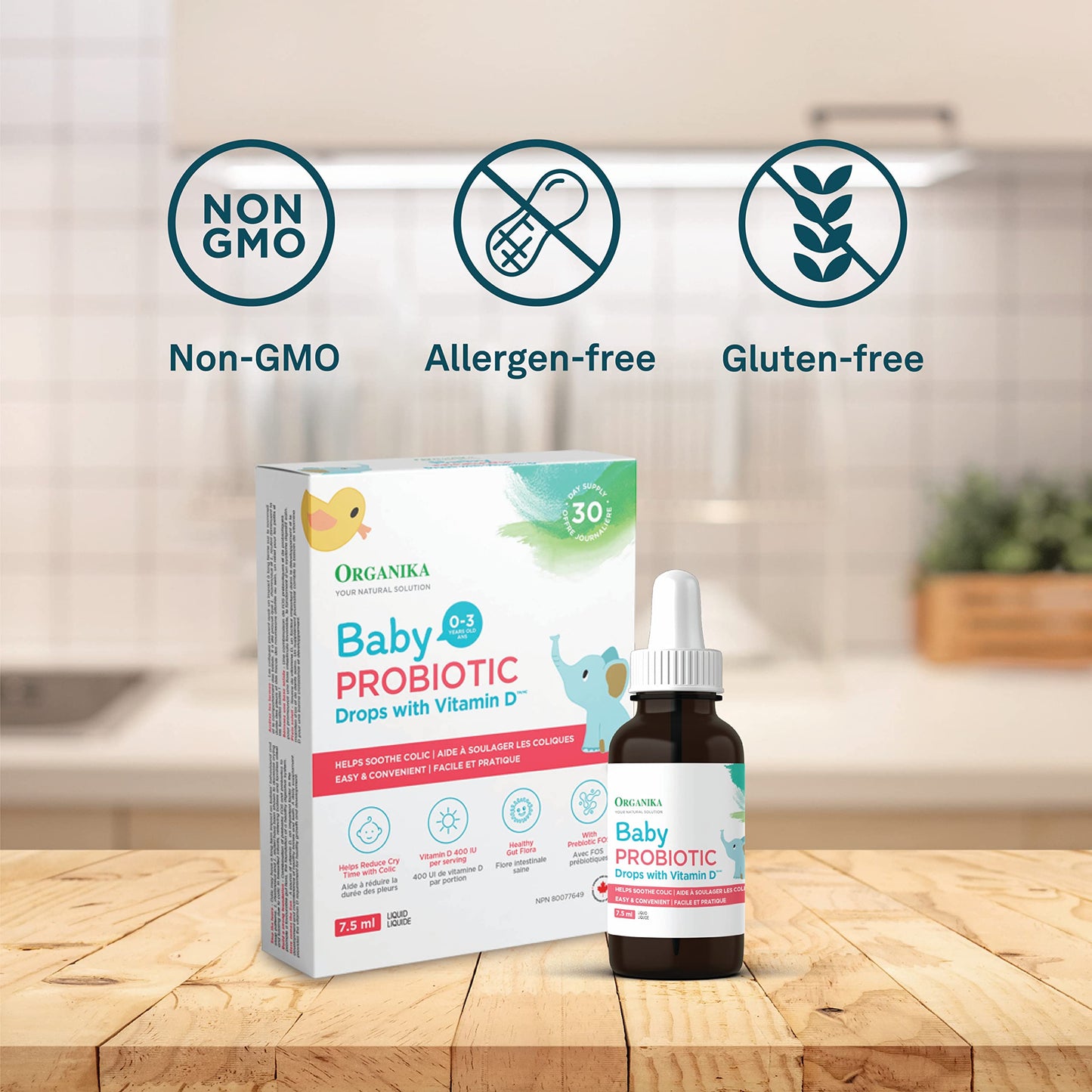 Organika Baby Probiotic Drops with Vitamin D- Soothe Colic, Reduce Fussing, Aid in Growth and Development- White, 7.5 ml (Pack of 1) Organika