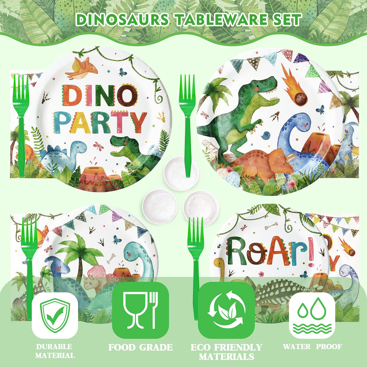 189 Pcs Dinosaur Birthday Party Supplies Set - Serves 24, Dino Decorations Kit with Banner, Balloons, Swirls, Cake Toppers, Tableware & Tablecloth for Kids' Birthday Party 🍁 All In One Marketplace Canada