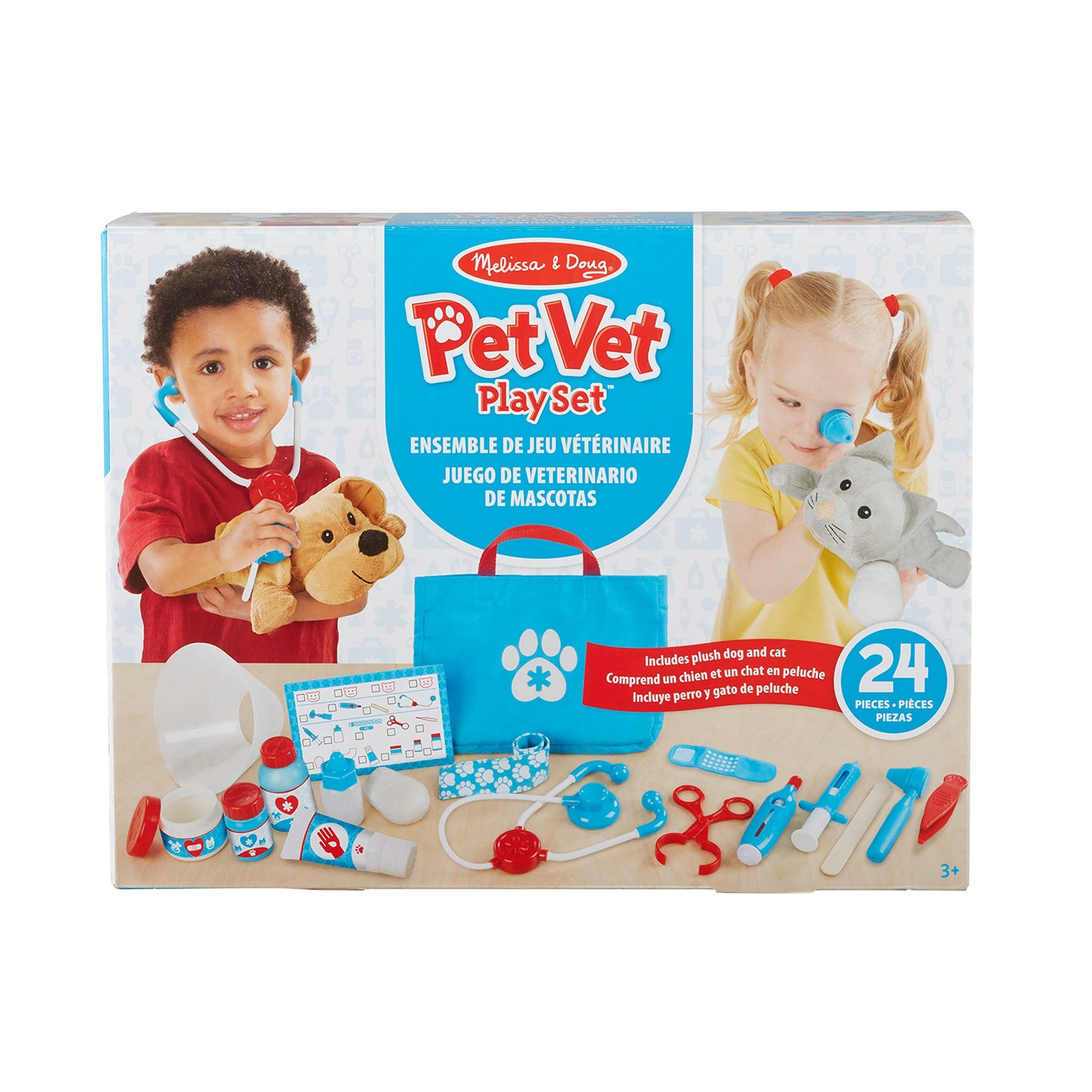 Melissa & Doug Examine and Treat Pet Vet Play Set, 24-Piece Animal Doctor Playset with Dog & Cat Plushies, Pet Doctor Kit & Accessories, Preschool Toys for Girls & Boys Ages 3+ Melissa & Doug