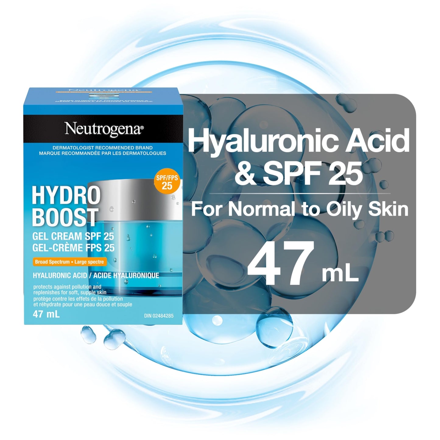 Neutrogena Hydro Boost Gel Cream Face Moisturizer with Sunscreen SPF – Hyaluronic Acid for Hydrated Skin – Fast Absorbing, Oil-Free, Non-Comedogenic 47mL