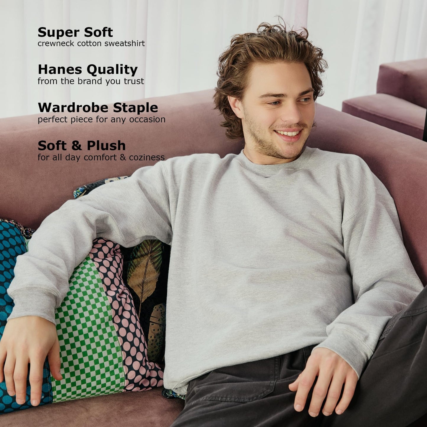 Hanes Men's Sweatshirt, EcoSmart Fleece Crewneck Sweatshirt, Cotton-Blend Fleece Sweatshirt, Plush Fleece Pullover Sweatshirt, Black, Large 🍁 All In One Marketplace Canada