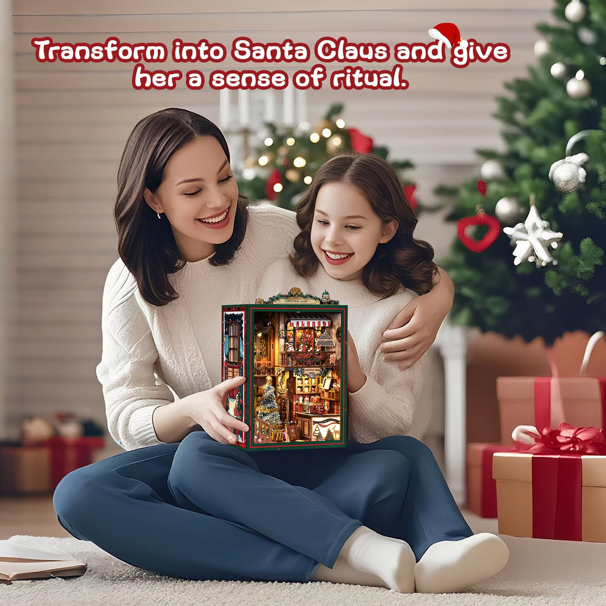Christmas Book Nook Kit, DIY Miniature House Dollhouse Kit for Adults and Teens, Music Box, LED, 3D Wooden Puzzle Booknook Tiny House Bookshelf Christmas Decor, Gift for Family, Friends 🍁 All In One Marketplace Canada