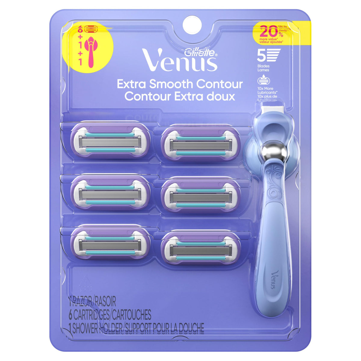 Gillette Venus Vera Bradley Deluxe Smooth Women’s Razor Handle + 6 Cartridges, Blue and Pink