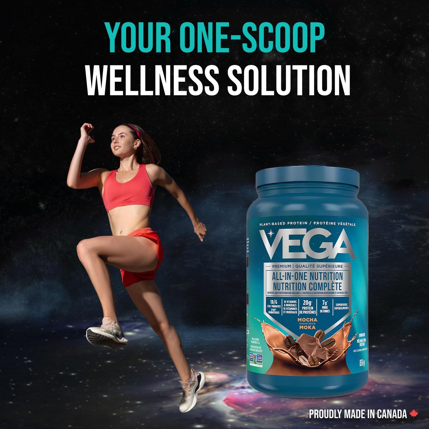 Vega Premium All-in-One Nutrition Protein Powder – 20g Plant-Based Vegan Protein, Vitamins & Probiotics, Mocha, 836g (20 Servings) 🍁 All In One Marketplace Canada