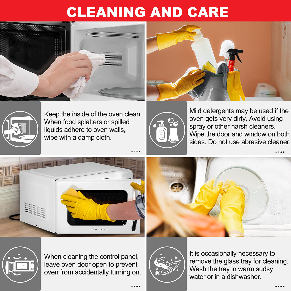 Galanz GLCMKZ07WER07 Retro Countertop Microwave Oven with Auto Cook & Reheat, Defrost, Quick Start Functions, Easy Clean with Glass Turntable, Pull Handle,0.7 cu ft, White