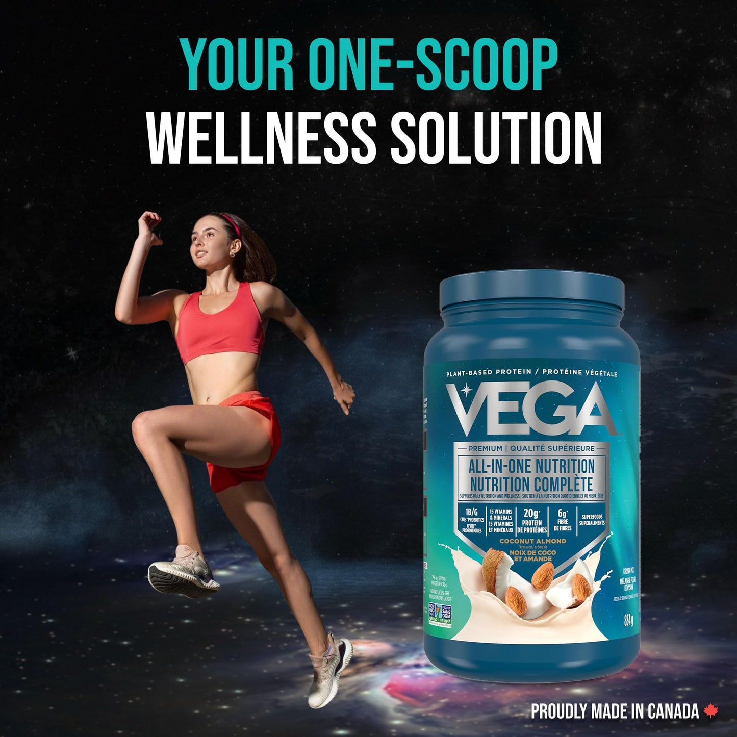 Vega Premium All-in-One Nutrition Protein Powder – 20g Plant-Based Vegan Protein, Vitamins & Probiotics, Coconut Almond, 834g (20 Servings) 🍁 All In One Marketplace Canada
