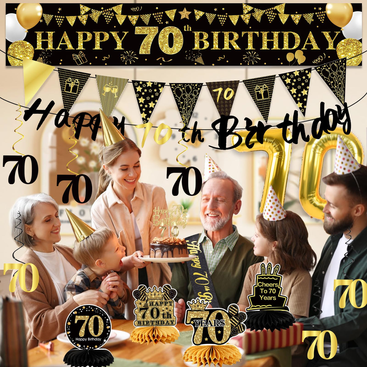 70th Birthday Decorations for Men, Black Gold 70th Party Decoration Set 🍁 All In One Marketplace Canada