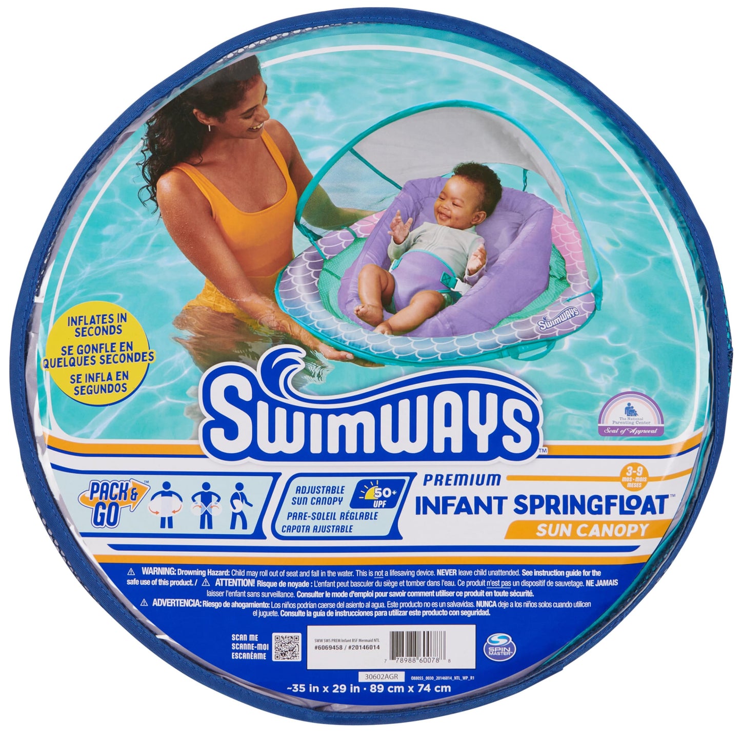 Swimways Infant Spring Float, Baby Pool Float with Canopy & UPF Protection, Swimming Pool Accessories for Kids 3-9 Months, Mermaid 🍁 All In One Marketplace Canada SwimWays