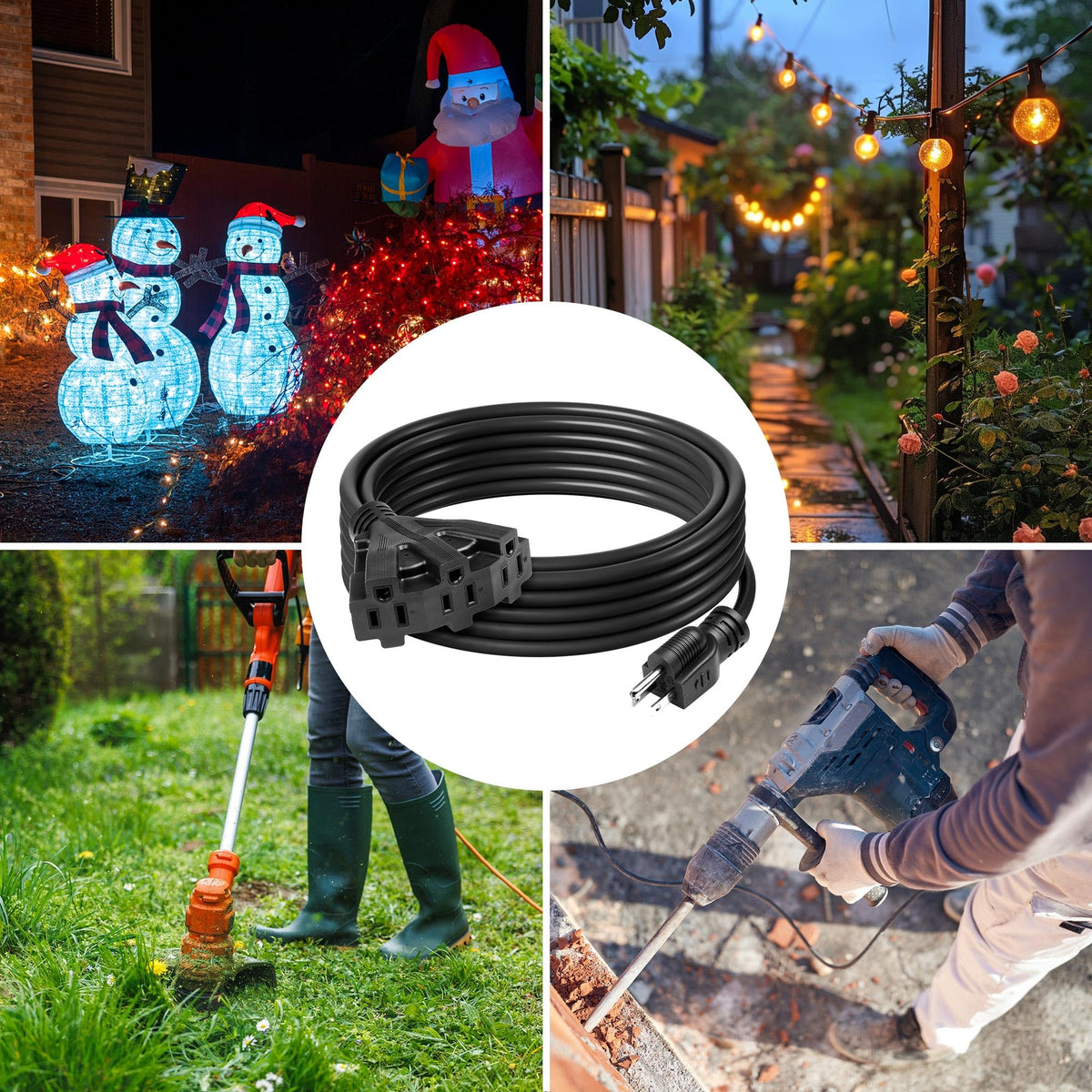BN-Link's 2 Pack Outdoor Extension Cord Set is Ideal for Holiday Yard Decorations and Garden Equipment. with Three outlets You can Plug in Loads up to a Total of 13amps/1625watts. (Black, 25ft) 🍁 All In One Marketplace Canada