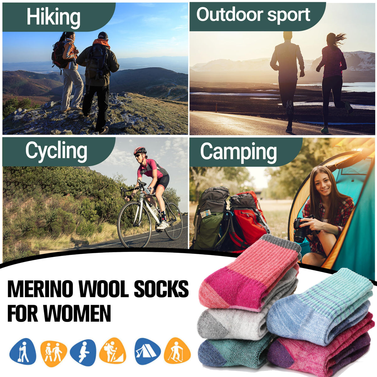 Anlisim Merino Wool Hiking Running Socks for Women, Boot Work Crew Socks 🍁 All In One Marketplace Canada