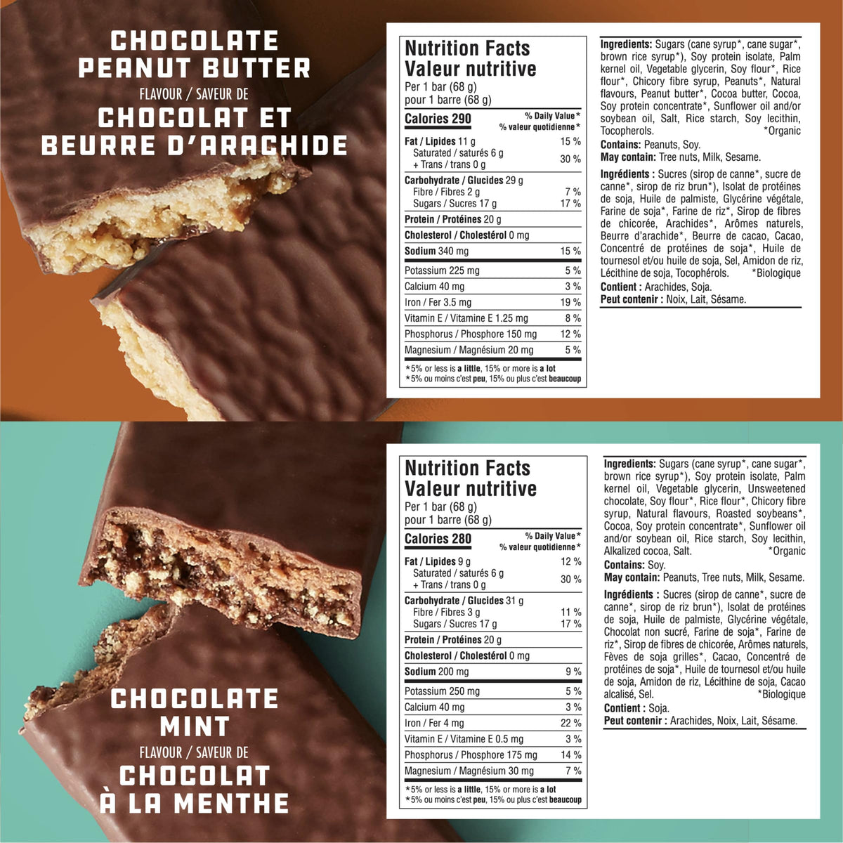 CLIF BUILDERS, Variety Pack of 15 Individually wrapped bars, 20g Protein, 8 Chocolate Mint and 7 Chocolate Peanut Butter Protein Bars, Gluten Free, No Artificial Sweeteners, Prepared in Canada, 1.02 kg
