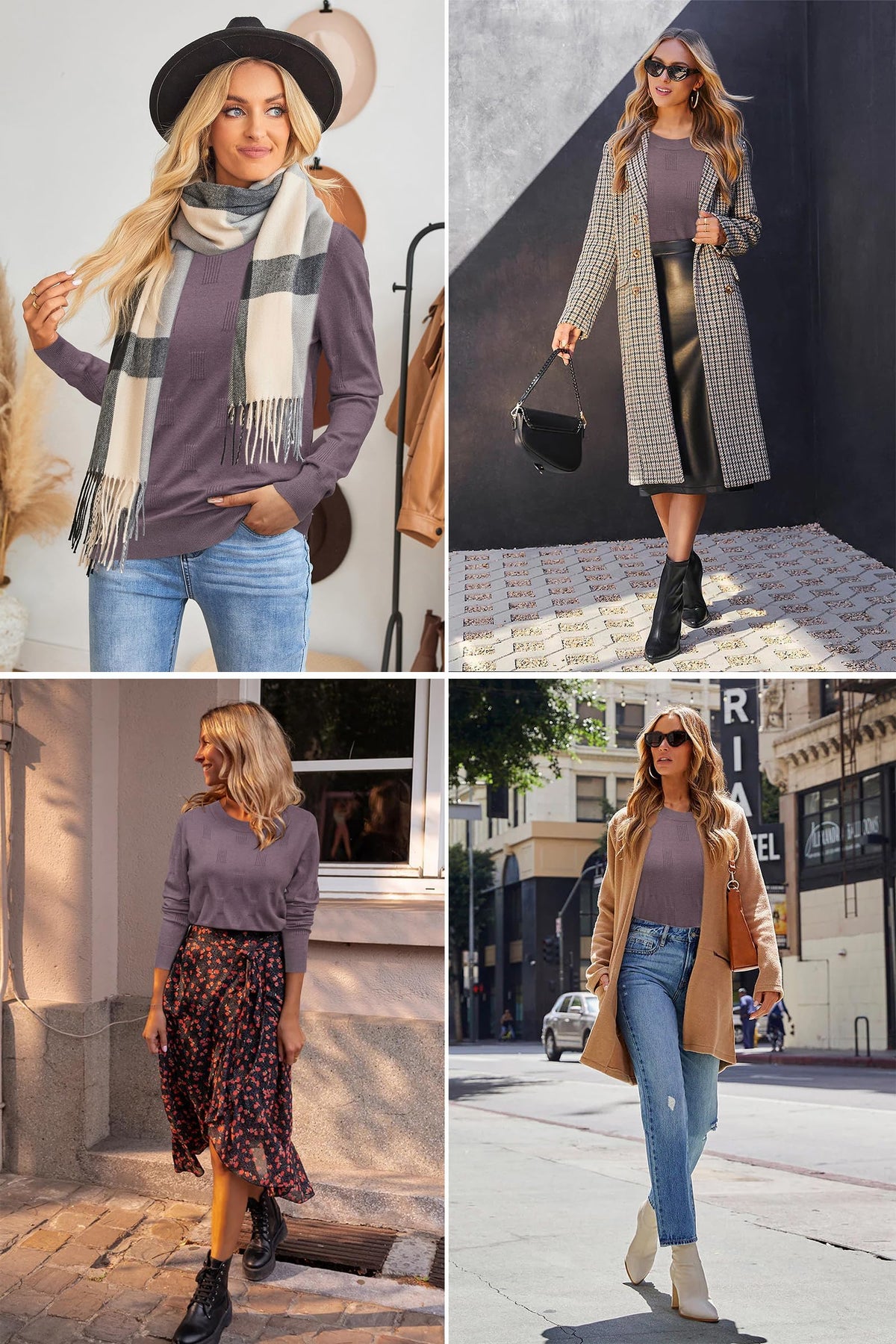 Arach&Cloz Women's Knit Winter Sweater Business Casual Basic Gray Purple M 🍁 All In One Marketplace Canada