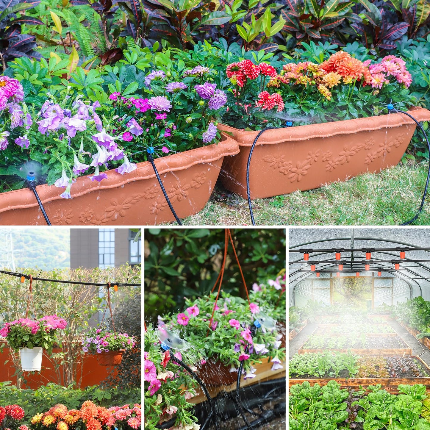 MIXC 101FT Drip Irrigation System, Easy to Setup Automatic Garden System with Anti-UV 1/4" & 1/2" Tubing - Water-Saving Adjustable Nozzles & Sprinklers for Patio, Greenhouse, Raised Bed, Potted Plants