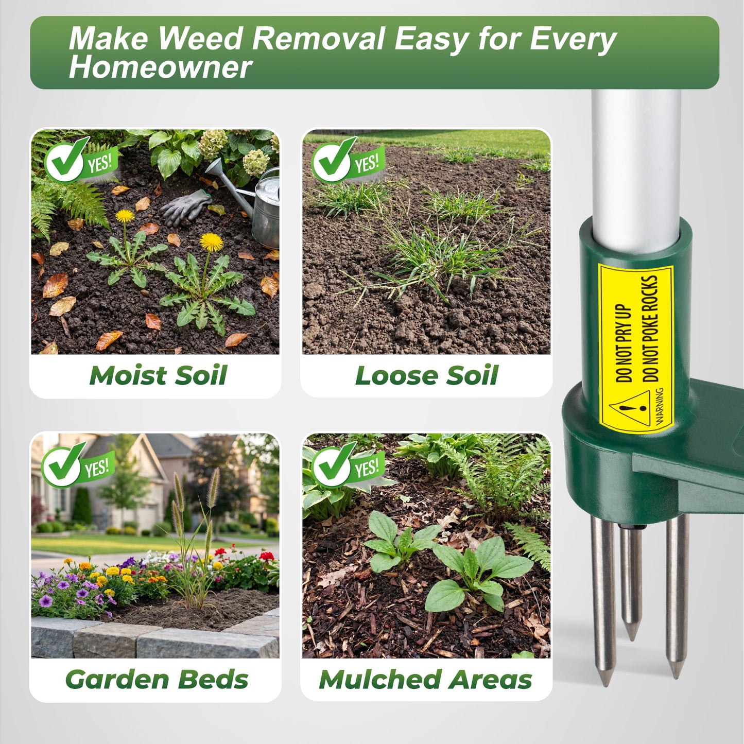 Walensee Weed Puller, Stand Up Weeder Hand Tool, Long Handle Garden Weeding Tool with 3 Claws, Hand Weed Hound Weed Puller for Dandelion, Standup Weed Root Pulling Tool and Picker, Grabber (1 Pack) - Available at All In One Marketplace Canada