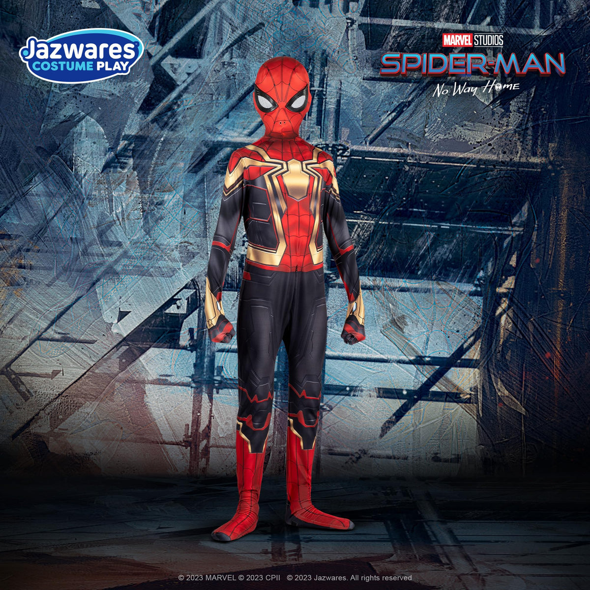 Marvel Integrated Spider-Man Official Youth Deluxe Zentai Costume - Stretch Spandex with Hidden Zippers and Wrist Slits (S)
