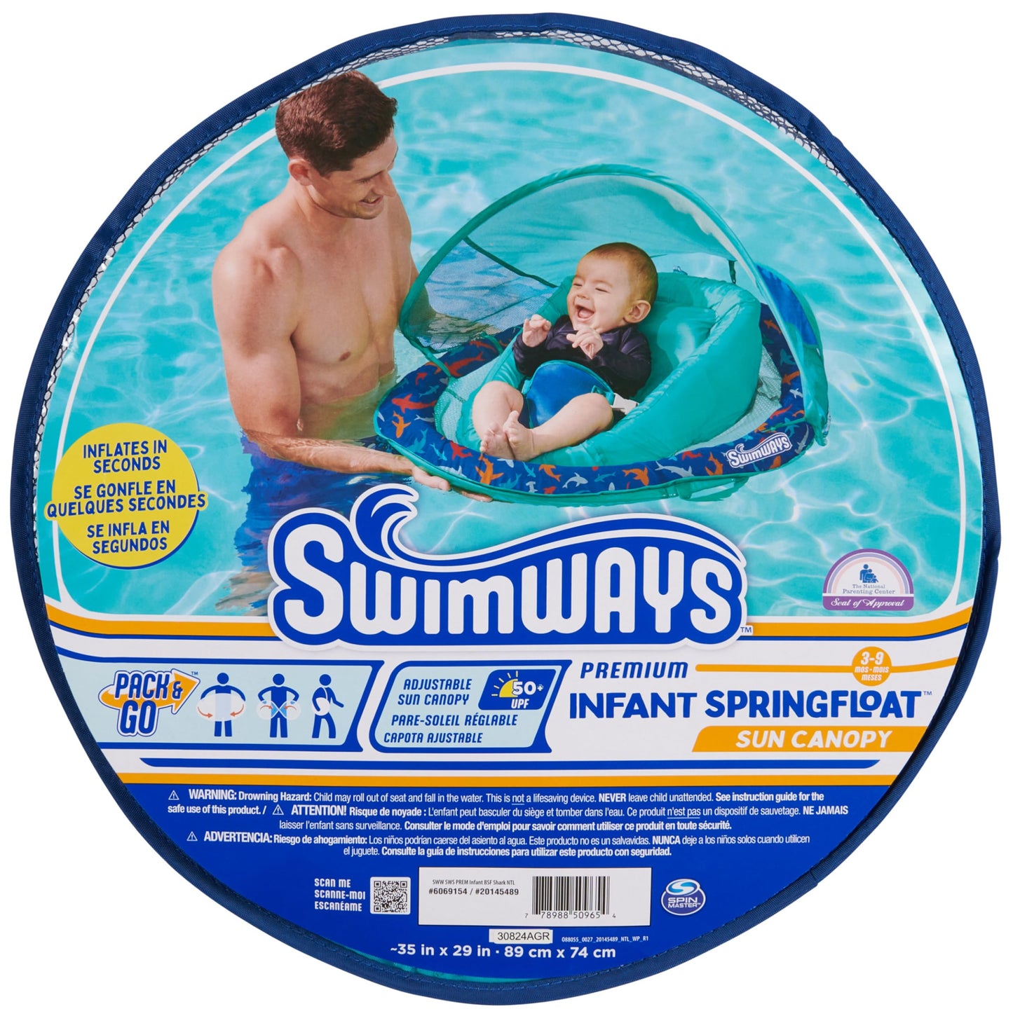 Swimways Infant Spring Float, Baby Pool Float with Canopy & UPF Protection, Swimming Pool Accessories for Kids 3-9 Months, Shark 🍁 All In One Marketplace Canada SwimWays