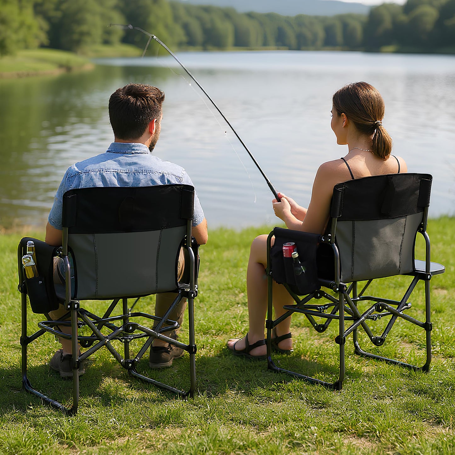 GarveeLife Oversized Camping Chair w/Side Table & Pocket,Outdoors, Black GarveeLife