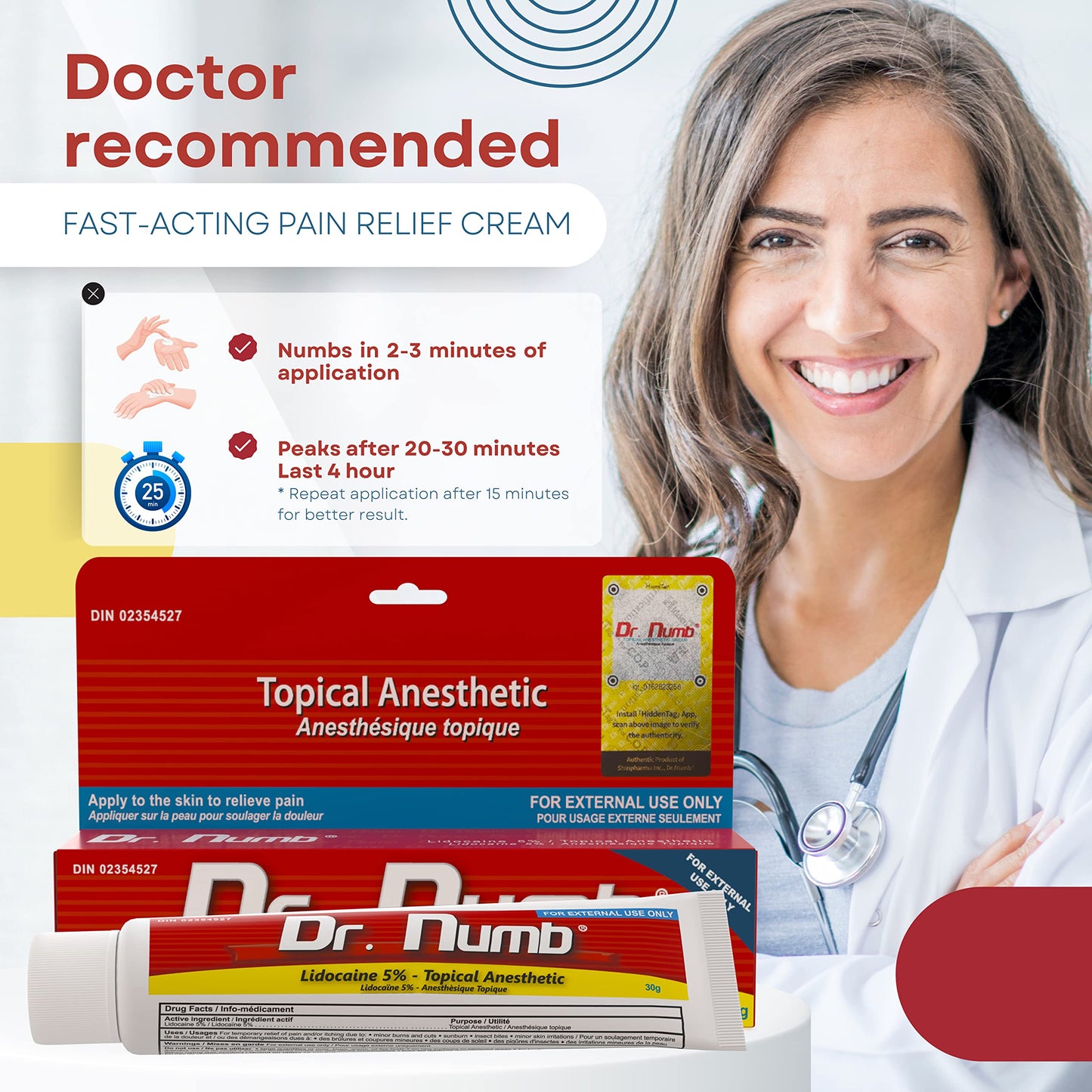 Dr. Numb Tattoo Numbing Cream 5% Lidocaine Extra Strength Topical Anesthetic Cream with Vitamin E, Fast-Acting Pain Relief for Tattoos, Piercing, Microneedling, Waxing, Injections – 30 g DR. NUMB