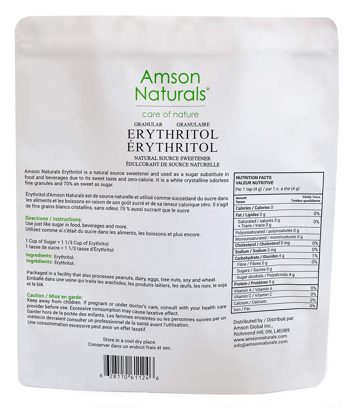 Amson Naturals Erythritol Sweetener Granular 5 lb – Natural Sugar Substitute, Zero Calorie, Gluten-Free, Non-GMO