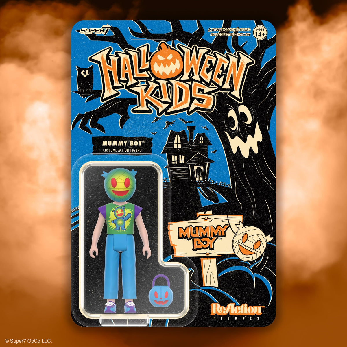 Figurine Super7 Halloween Kids Mummy Boy Reaction - Figurine articulée Mummy Boy de 9,5 cm avec accessoire, objets de collection pop culture et jouets rétro