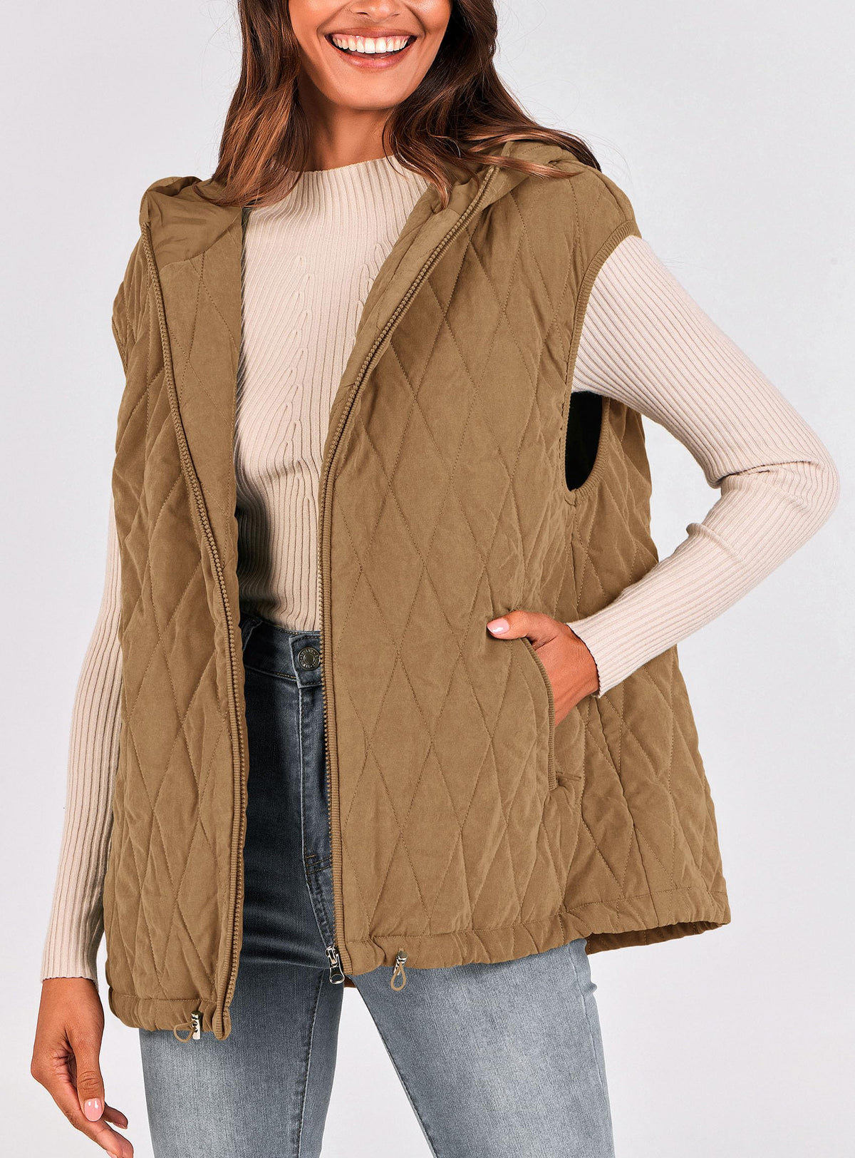 PRETTYGARDEN Women's 2026 Fall Spring Vest Casual Sleeveless Hooded Zip Up Jacket Trendy Winter Coat Outerwear (Camel,X-Large) 🍁 All In One Marketplace Canada