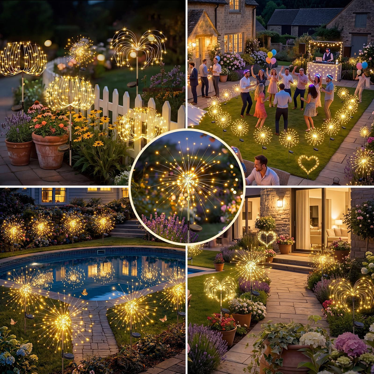Solar Garden Lights Outdoor 4-Pack, 120 LED Starburst Lights, Warm White 🍁 All In One Marketplace Canada