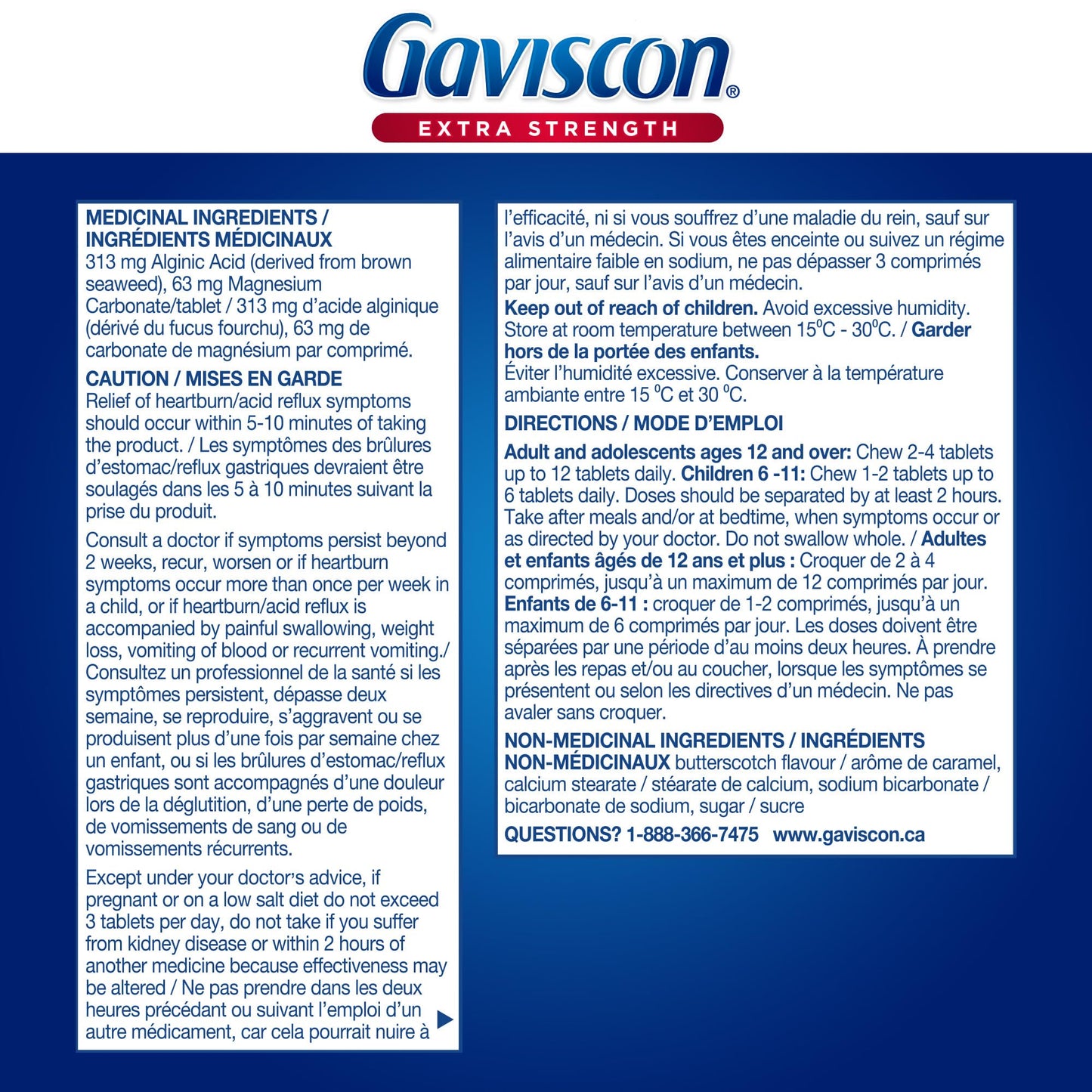 Gaviscon Extra Strength Tablets - 60 Count - Chewable Foaming Antacid Tablets for Day and Night Heartburn Relief, Acid Reflux and GERD relief, Butterscotch - Free of Aluminum, Lactose and Gluten 🍁 All In One Marketplace Canada