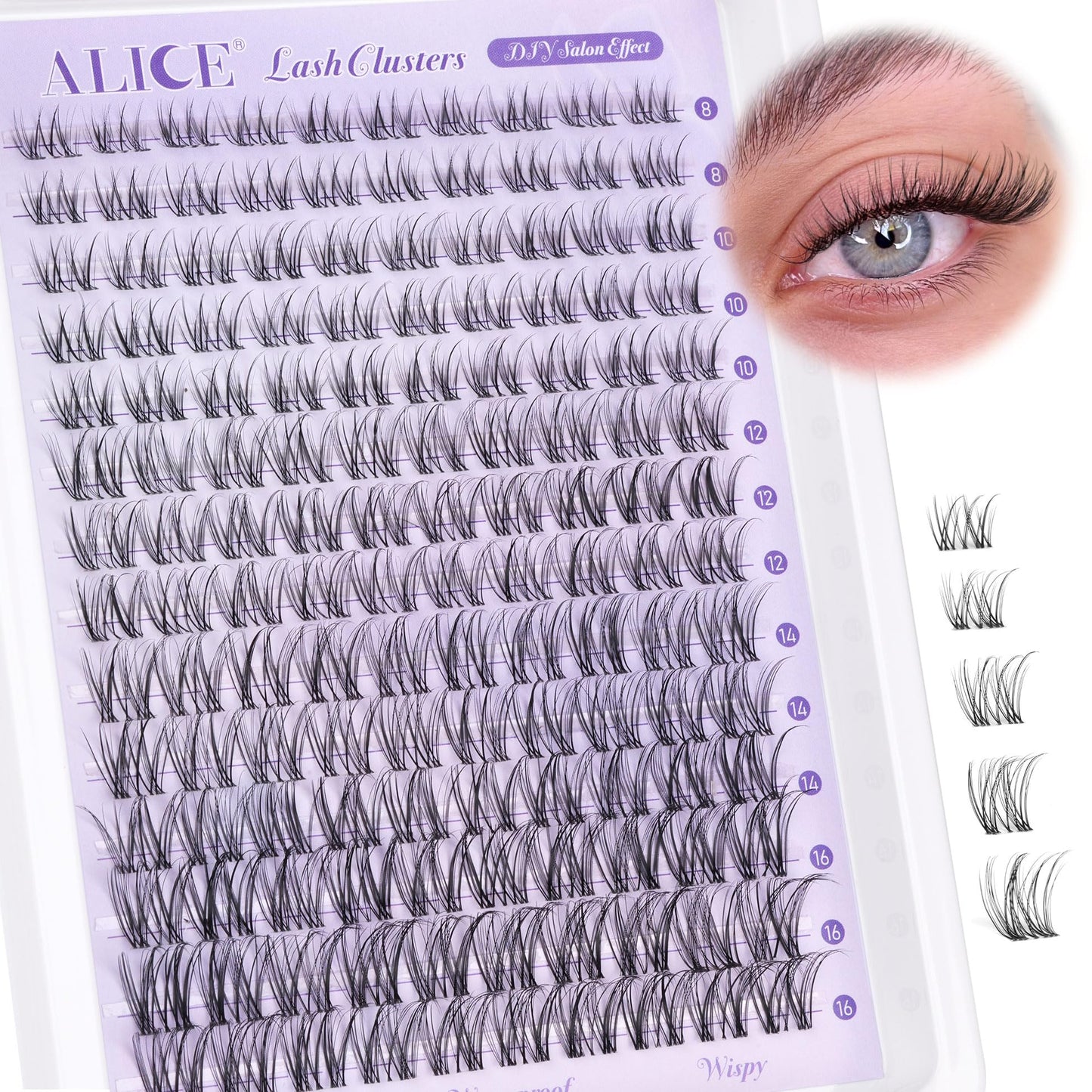 Wispy Lash Clusters Invisible Band Natural Lash Extensions Waterproof 8-16mm Cluster Eyelash Extension D Curl DIY Individual Cluster Lashes by ALICE