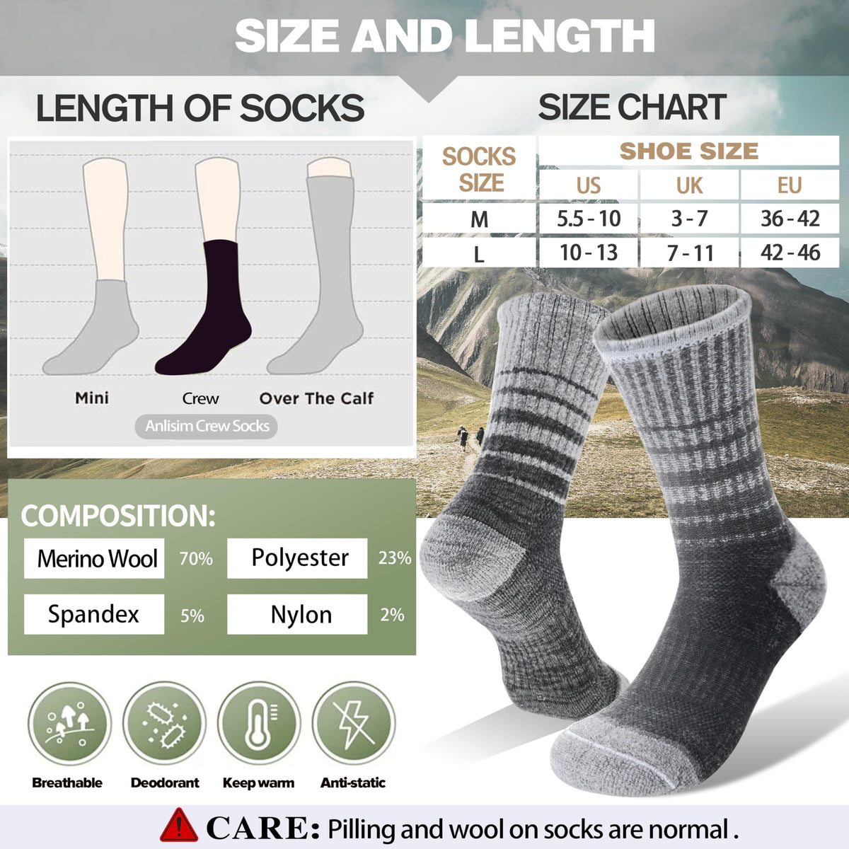 Anlisim Merino Wool Hiking Running Socks for Women, Boot Work Crew Socks 🍁 All In One Marketplace Canada