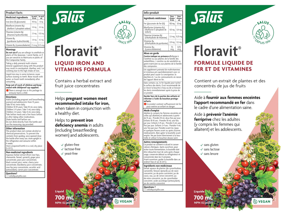 Salus Floravit Liquid Iron and Vitamins | Herbal Iron Supplement for Women, Men, and Children | Gluten-Free, Yeast-Free, Non-Dairy, Non-GMO (700 ML)