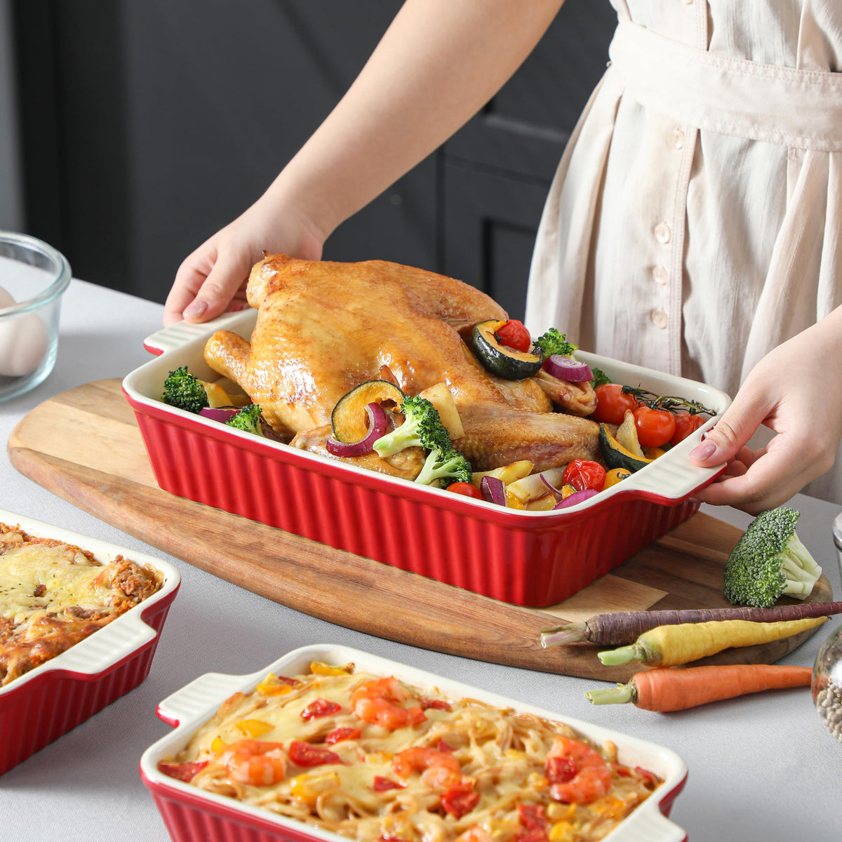 MALACASA Bakeware Set of 4, Porcelain Baking Pans Set for Oven, Casserole Dish, Ceramic Rectangular Baking Dish Lasagna Pans for Cooking Cake Pie Dinner Kitchen, Red (9.5"/11.25"/12.75"/14.5") 🍁 All In One Marketplace Canada