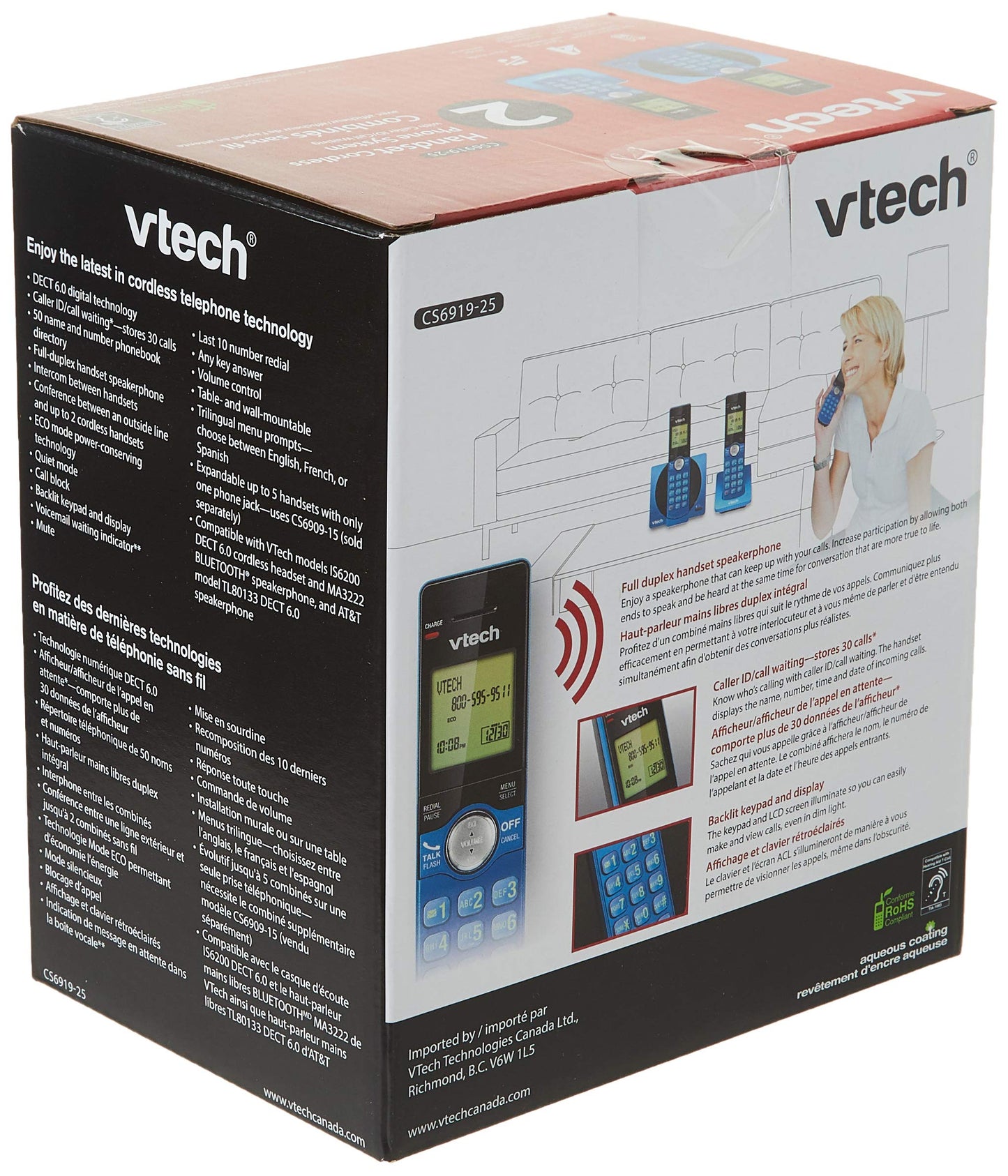 VTech CS6919-25 Dect_6.0 2 Handset Landline Telephone, Metallic Blue VTech