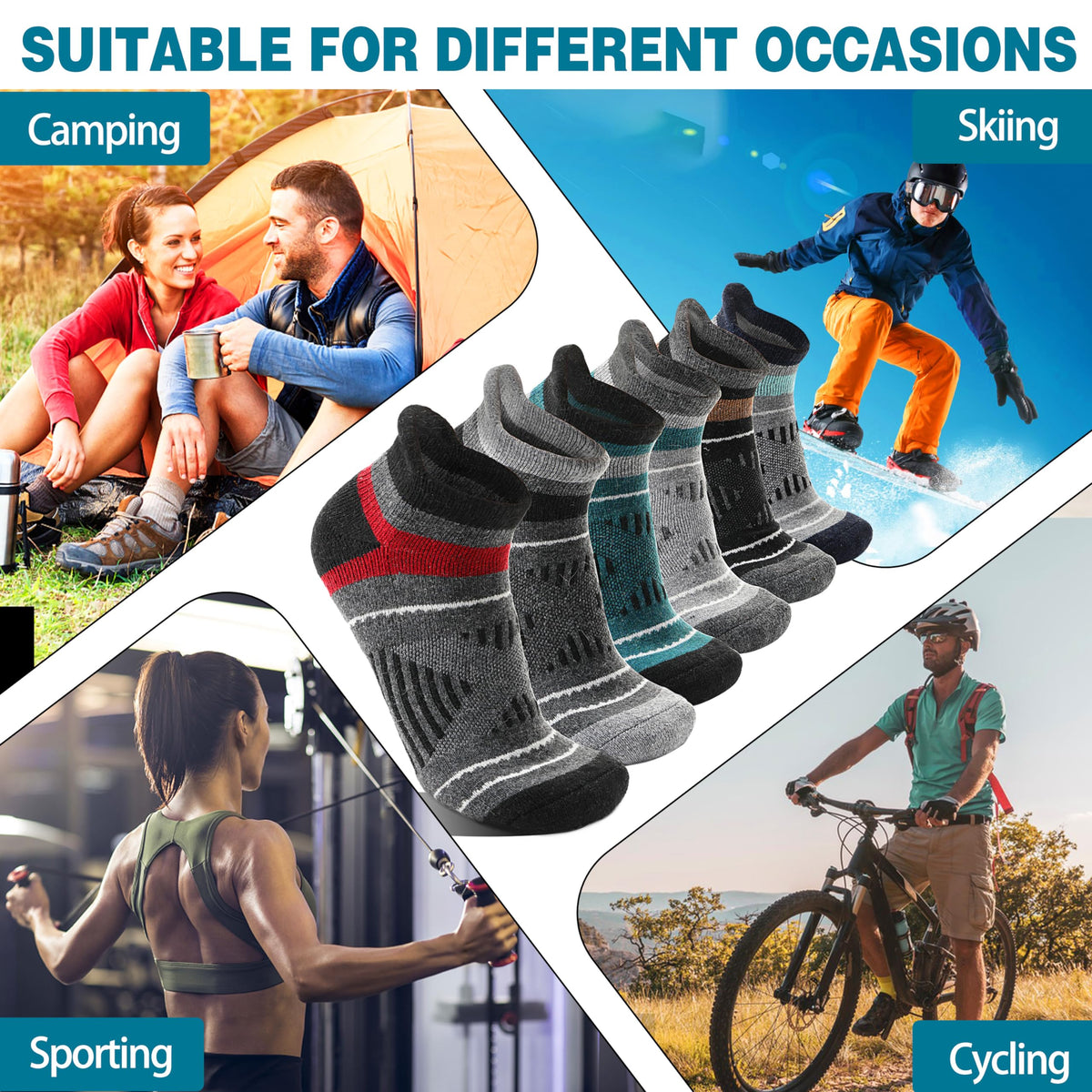 Merino Wool Ankle Hiking Running Socks Warm Thermal Winter Thick Compression Cushion No Show Moisture Wicking Gifts Stocking Stuffers Socks for Men 6 Pairs(Mix,L) 🍁 All In One Marketplace Canada