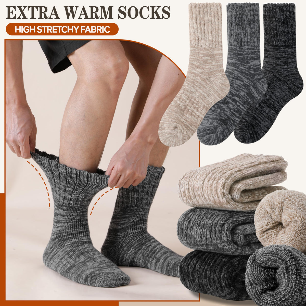 Sandsuced Merino Wool Thermal Boot Socks for Women Men Cozy Warm Hiking Thick Winter Socks 3 Pairs Christmas Stocking Stuffers (Grey/Light Khaki/Black,M) 🍁 All In One Marketplace Canada