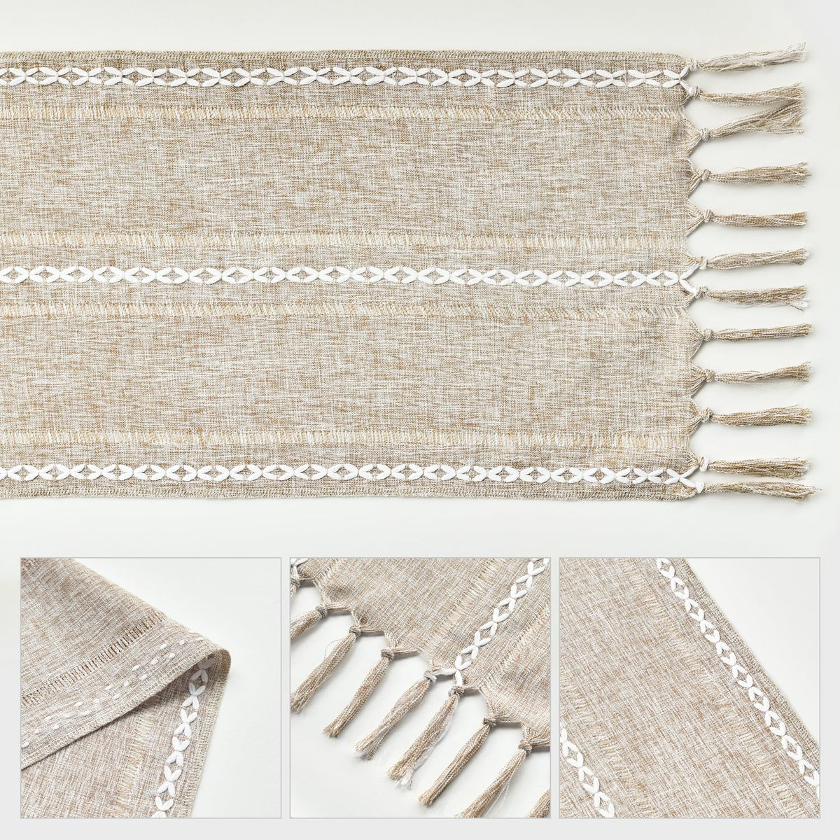 Artoid Mode Boho Latte Beige Tassel Table Runner, Farmhouse Style Kitchen Table Decoration Holiday Wedding Party Dinning Birthday Decor 33x183 cm 🍁 All In One Marketplace Canada
