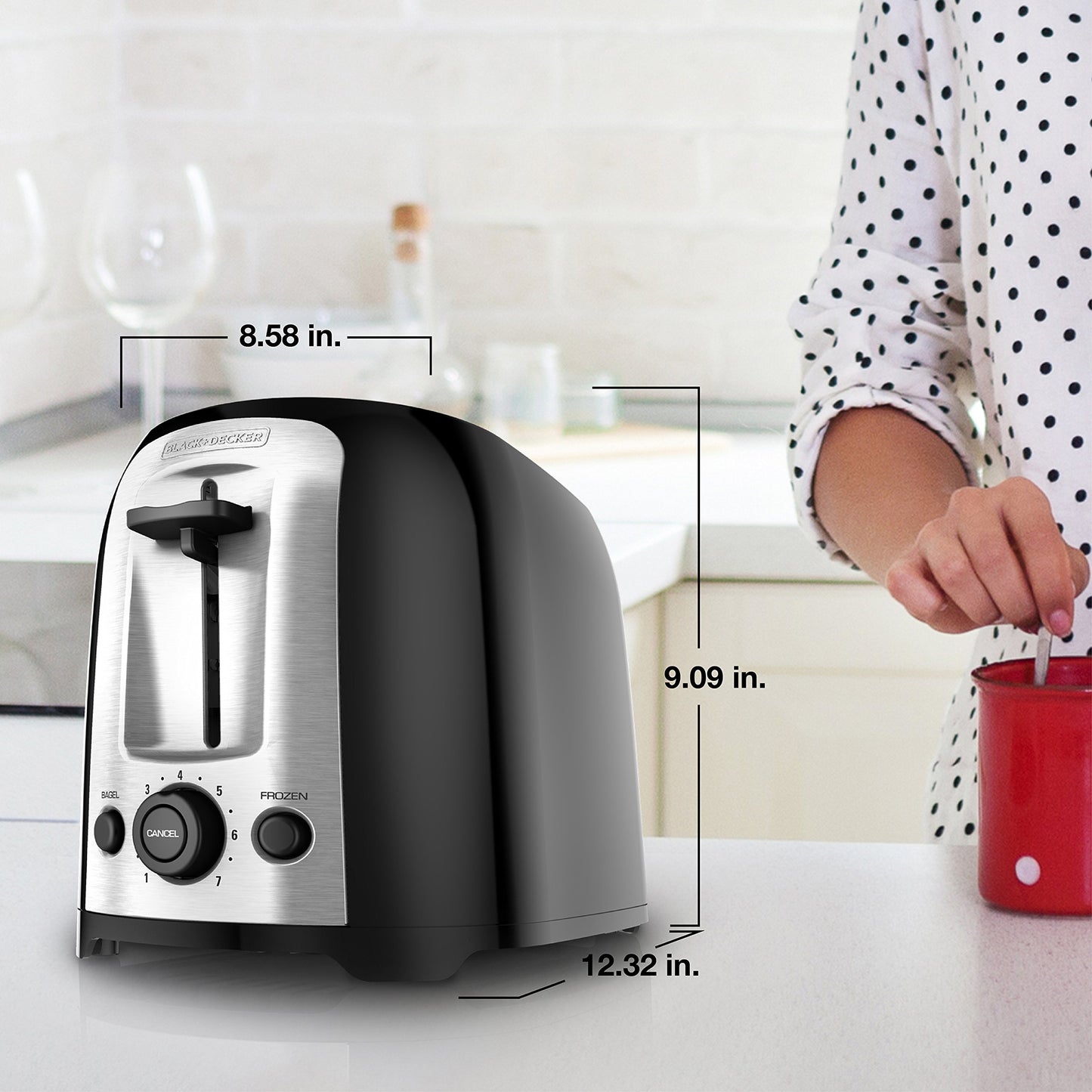 BLACK+DECKER 2-Slice Extra Wide Slot Toaster, Classic Oval, Black with Stainless Steel Accents, TR1278B - Available at All In One Marketplace Canada