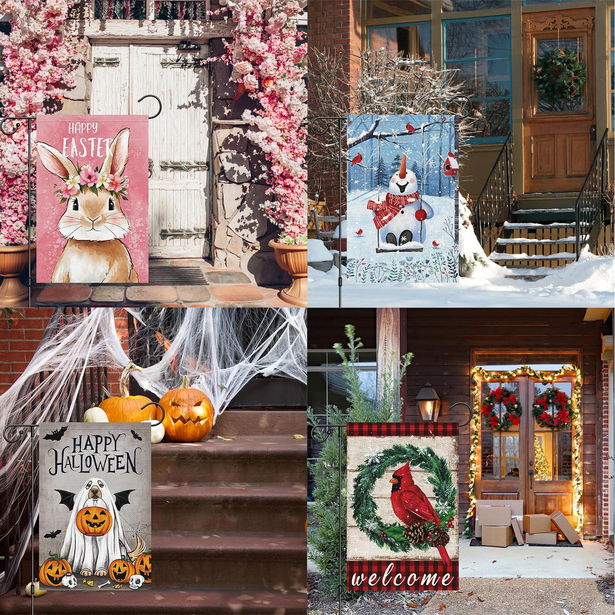 Louise Maelys 12 Sets Seasonal Garden Flag 12x18 Inch Double Sided Small Burlap Welcome Canada Day Spring Summer Fall Halloween Christmas Winter Patriotic Yard Decor Outdoor Outside House Drapeau with Anti-Wind Clip and Stopper