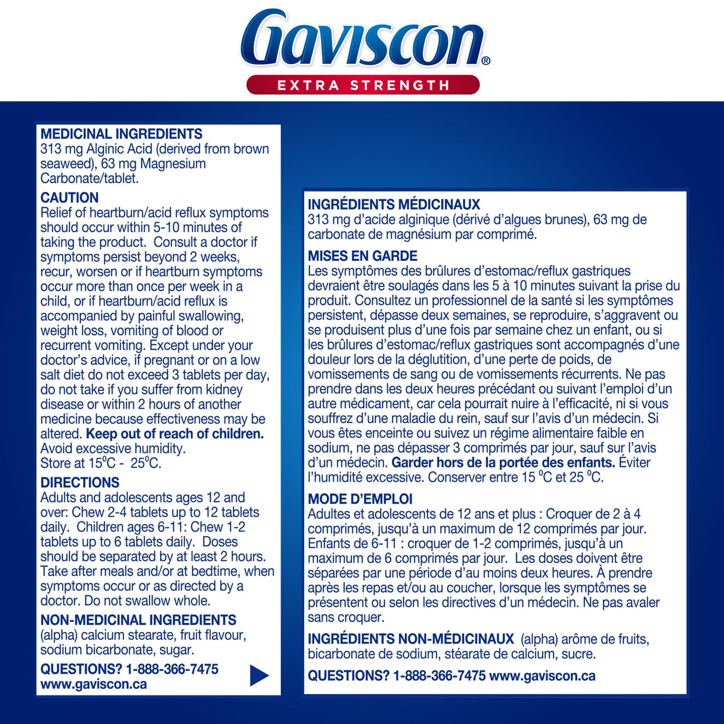 Gaviscon Extra Strength Tablets - 120 Count - Chewable Foaming Antacid Tablets for Day and Night Heartburn Relief, Acid Reflux and GERD Relief, Fruit Blend - Free of Aluminum, Lactose and Gluten
