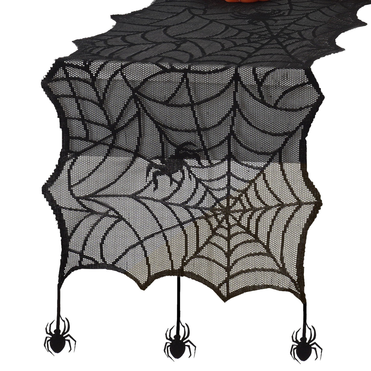 Chemin de table en dentelle Elrene Home Fashions avec araignées d'Halloween rampantes, 33 cm x 178 cm, noir