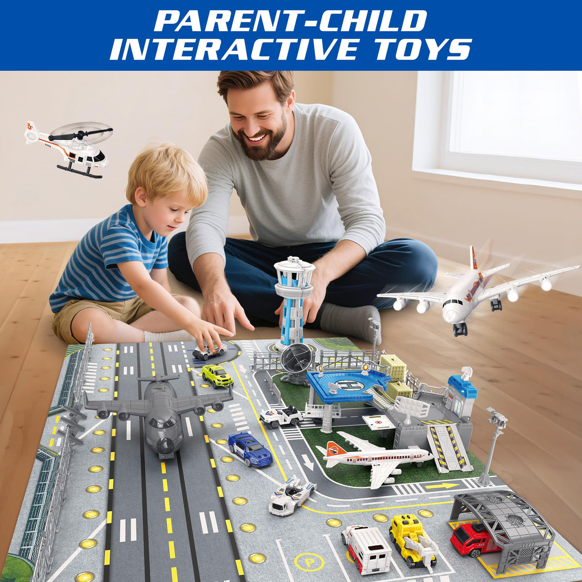 Airplane Toy Set with Trucks, Helicopter, Planes and Playmat, Airport Aviation Toys for Boys Girls, Great Gift for Birthday Christmas 🍁 All In One Marketplace Canada