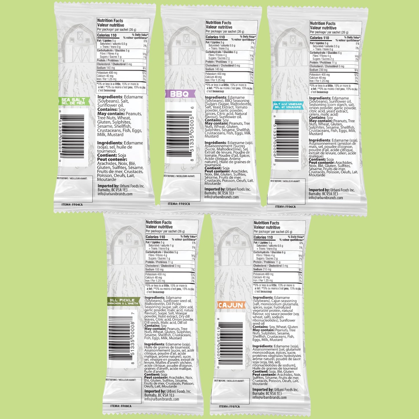 Urbani Far Field Roasted Edamame Variety Pack - 30 x 26g Bags, 11g Protein Per Serving