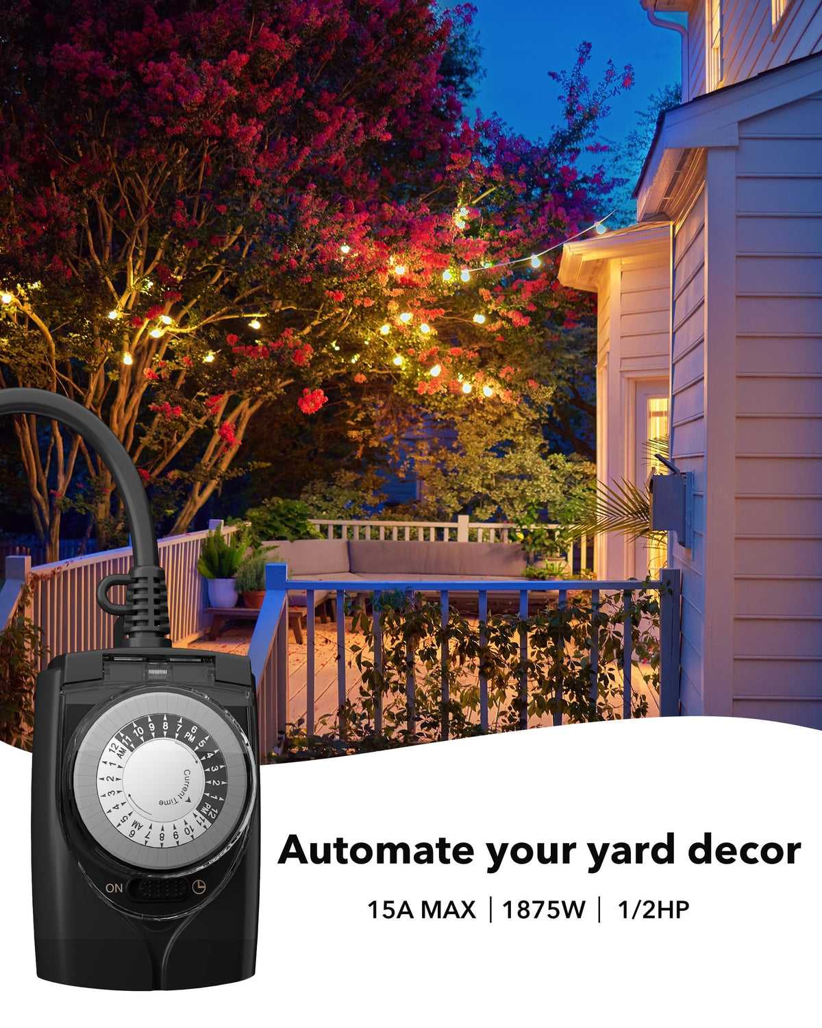 HBN Outdoor Timer Outlet,24 Hour Mechanical Timer,2 Grounded Outlets,1/2HP 🍁 All In One Marketplace Canada