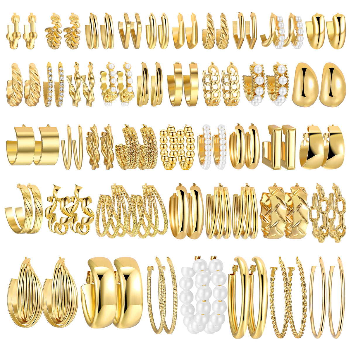 42 Pairs Gold Hoop Earrings Set for Women, Fashion Chunky Pearl Earrings Multipack Twisted Statement Earring Pack, Hypoallergenic Small Big Hoops Earring for Birthday Party Christmas Jewelry Gift 🍁 All In One Marketplace Canada