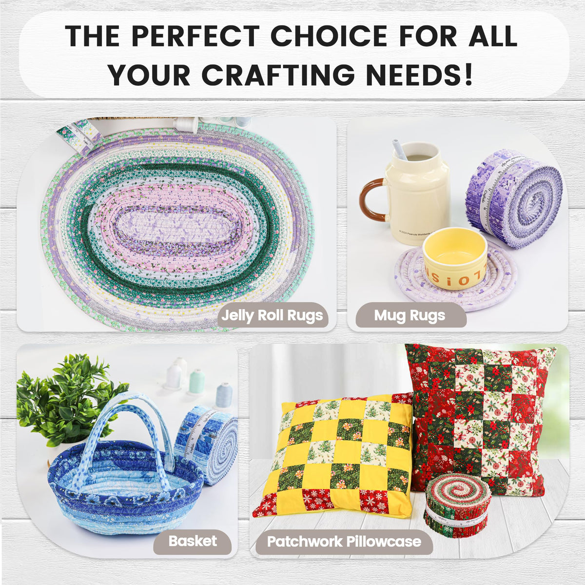 Craftido-20 Options-100% Cotton Jelly Roll Fabric Precut Strips for Quilting, Crafting, and Sewing, 40 Strips 2.5" x 44" Assorted Bundles for Rugs, Quilts, DIY Crafts and Home Decor-Winter Christmas 🍁 All In One Marketplace Canada