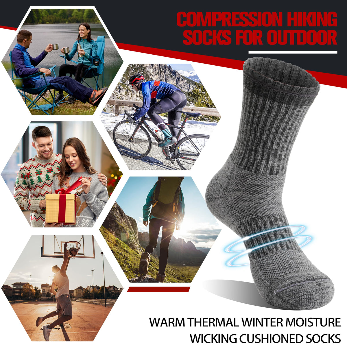 Merino Wool Socks for Women Men Thermal Winter Warm Hiking Crew Boot Work Thick Cozy Gift Socks Stocking Stuffers 5 Pairs(Purplish Blue Grey,L) 🍁 All In One Marketplace Canada