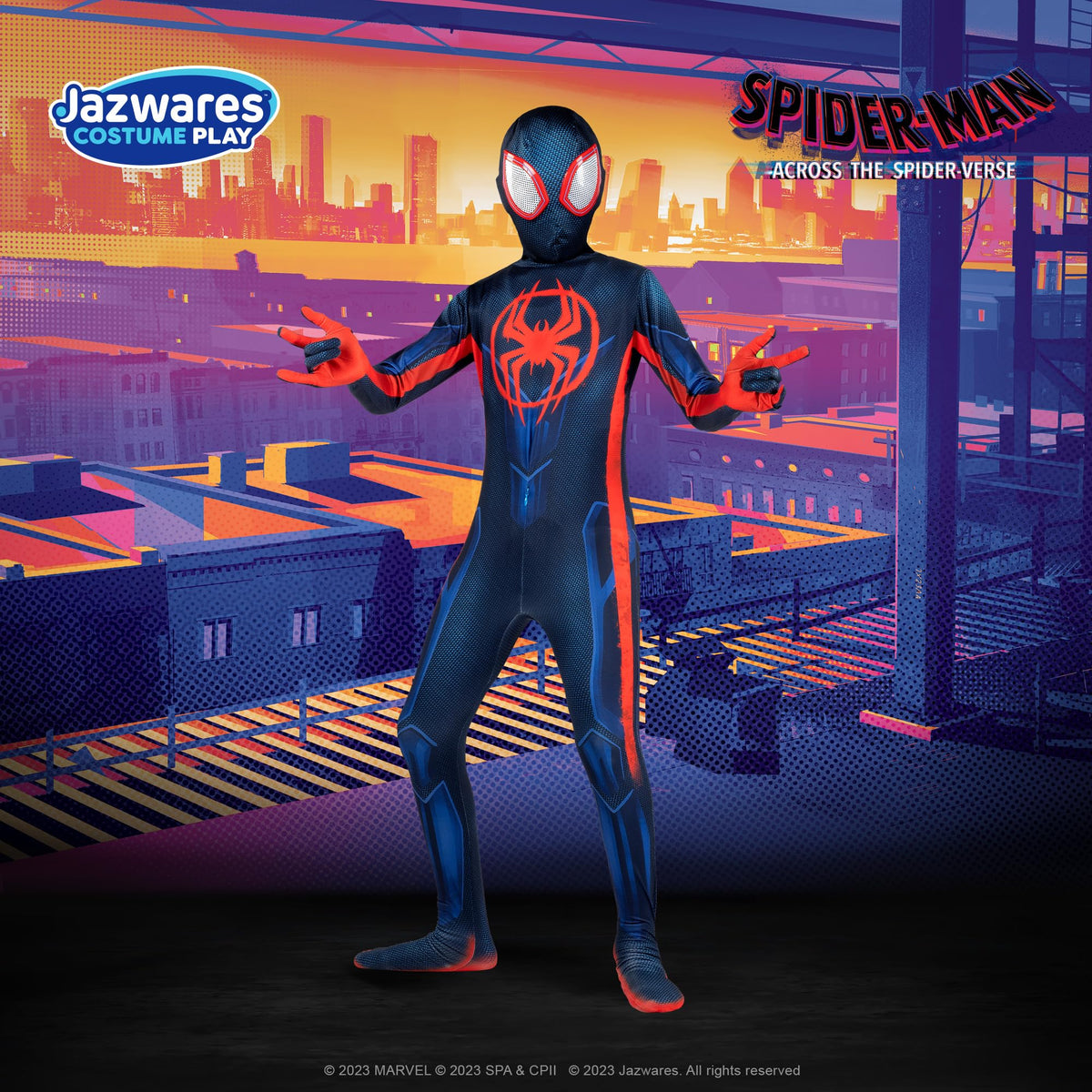 Marvel Miles Morales: Spider-Man Official Youth Deluxe Zentai Costume - Stretch Spandex with Hidden Zippers, Wrist Slits (L)