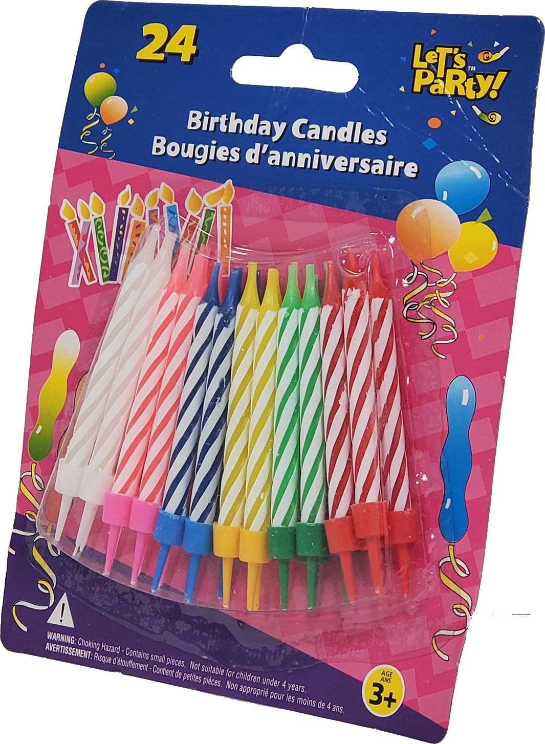 Cake Candle - 2.25" Assorted Colours (24 pk) - 45049