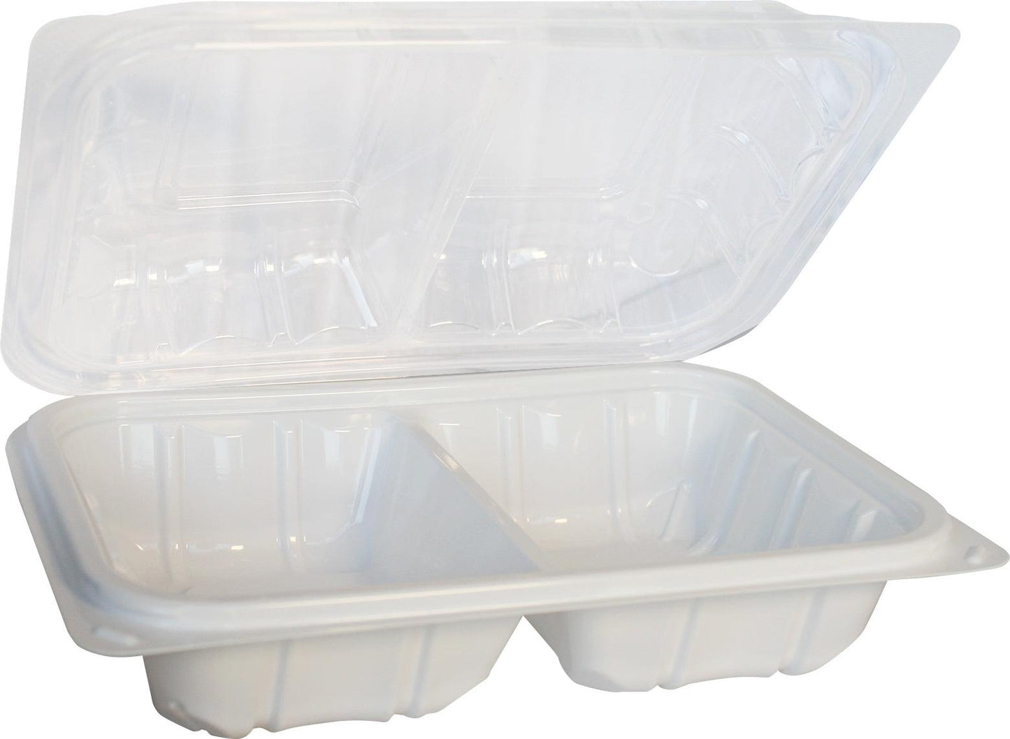 Value+ - YR962W-V - PP Hinged Cont. - 8.9x6.3x2.6"-2Compt. - White w/Clear Lid