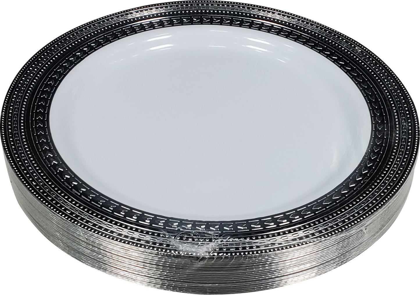 9" Round Plastic Plate - White/Silver - FM90